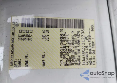 2018 Nissan Altima 2.5 Sr from USA, damaged, VIN 1N4AL3AP1JC112708